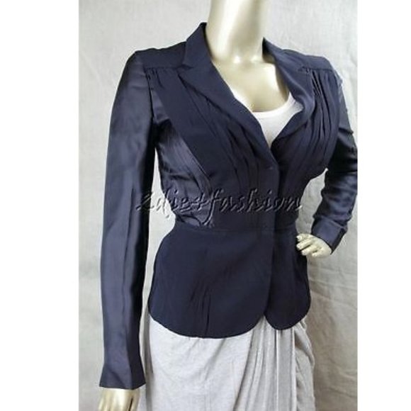 $2135 New PRADA Silk Navy Reboutinette Pleated Fitted Acetate Silk Jacket 6 - Picture 1 of 6